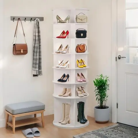 [Bellemave]6-7 Tier Rotating Shoe Rack Tower, 3 choices-Spinning Shoe Display, 360 Shoe Rack Storage Round Carousel, Vertical Handbag Rotate Shoes Closet Organization, Christmas Gift (WHITE)