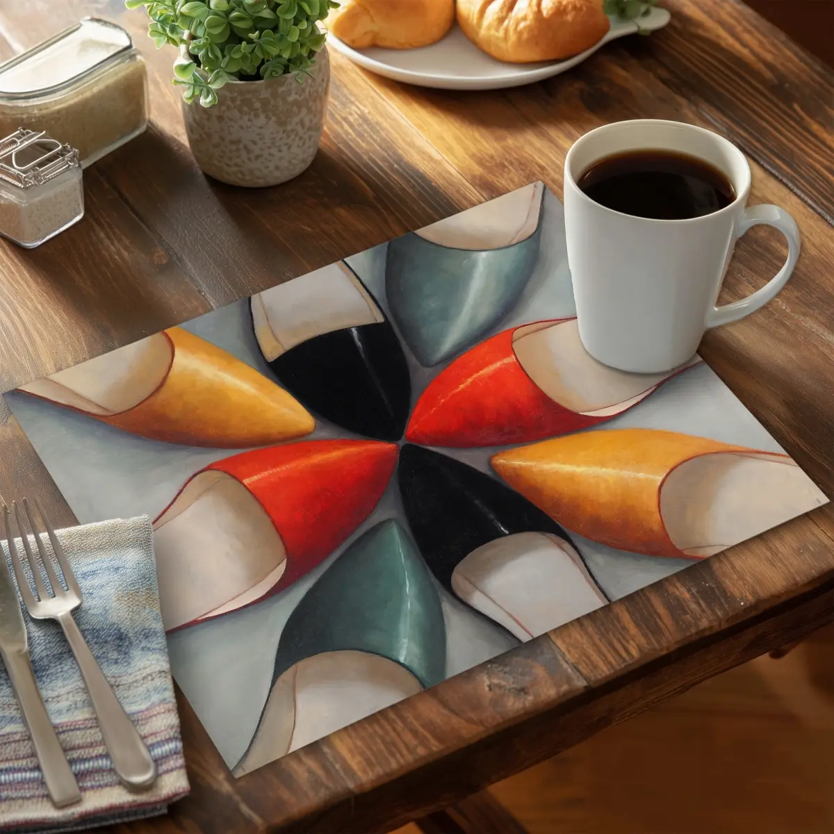 360 stand Rectangular Stylish Gray Polyester Placemat, 14x18 in, Kitchen Tableware with Coasters Home Decor, Protects Surfaces, Model CPPM14181DVTB7, Coasters For Drinks