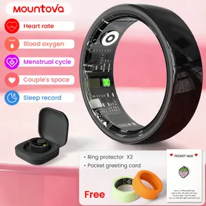 Black Ceramic Smart Ring for Men & Women IP68 Waterproof Fitness Tracker, Sleep Heart Rate Stress & Female Cycle Monitor, Portable Charging Case Included, Compatible iOS Android Couple Wellness Gift