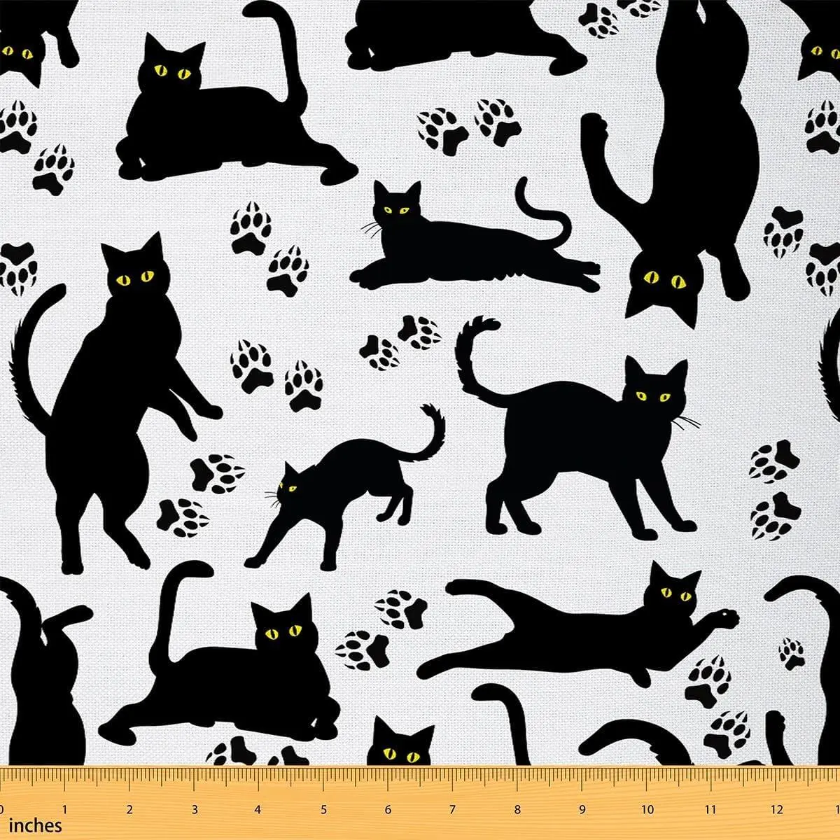 Black Cat Flannel Fabric Cat Paw Print Soft Not Stretchy Fabric DIY Cartoon Kawaii Pet Cats Quilting Sewing Black Animal Upholstery Decor