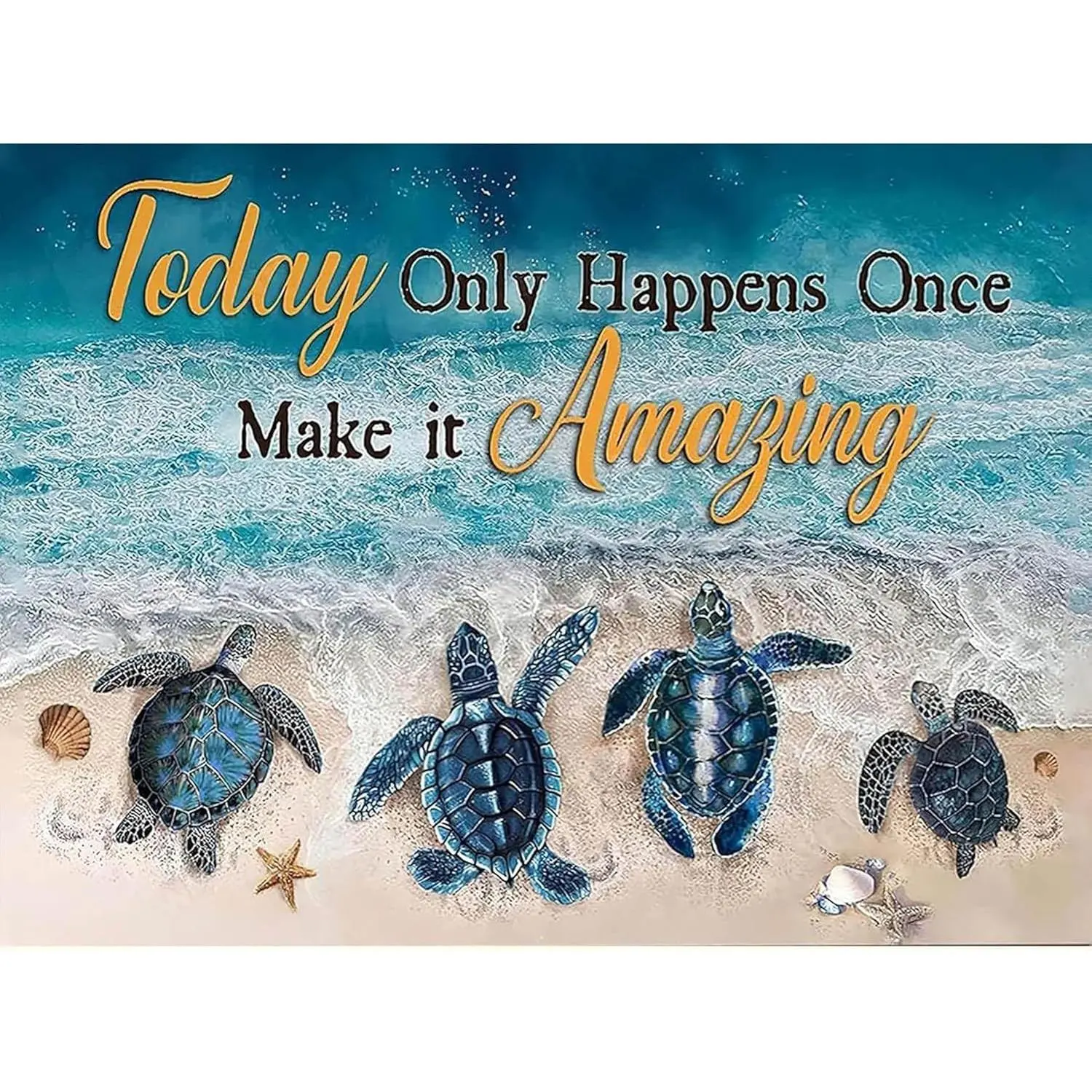 Sea Turtle Stamped Cross Stitch Kits for Adults -Beach Embroidery Kits for Beginners Adults,11 CT Patterns Dimensions Counted Cross Stitch Kits for Adults Arts Craft 12x16 inch