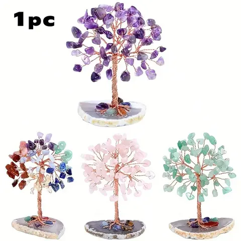Chakra Tree Shaped Decorative Ornament, 1 Count Handcrafted Seven Chakra Crystal Bonsai Tree, Balancing Energy, Health & Wellbeing Enhancer, Peaceful, Home Decor