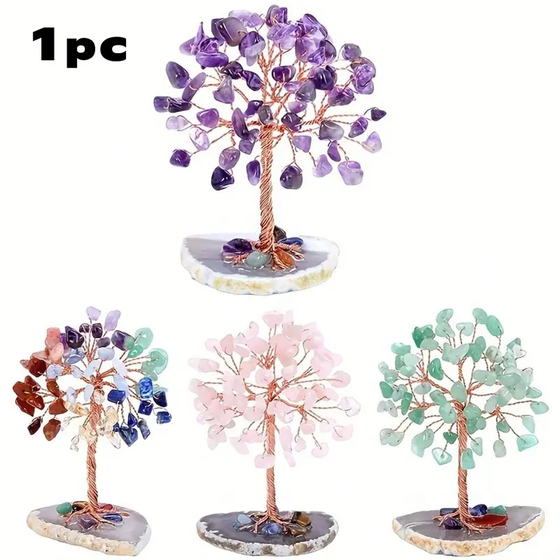 Chakra Tree Shaped Decorative Ornament, 1 Count Handcrafted Seven Chakra Crystal Bonsai Tree, Balancing Energy, Health & Wellbeing Enhancer, Peaceful, Home Decor