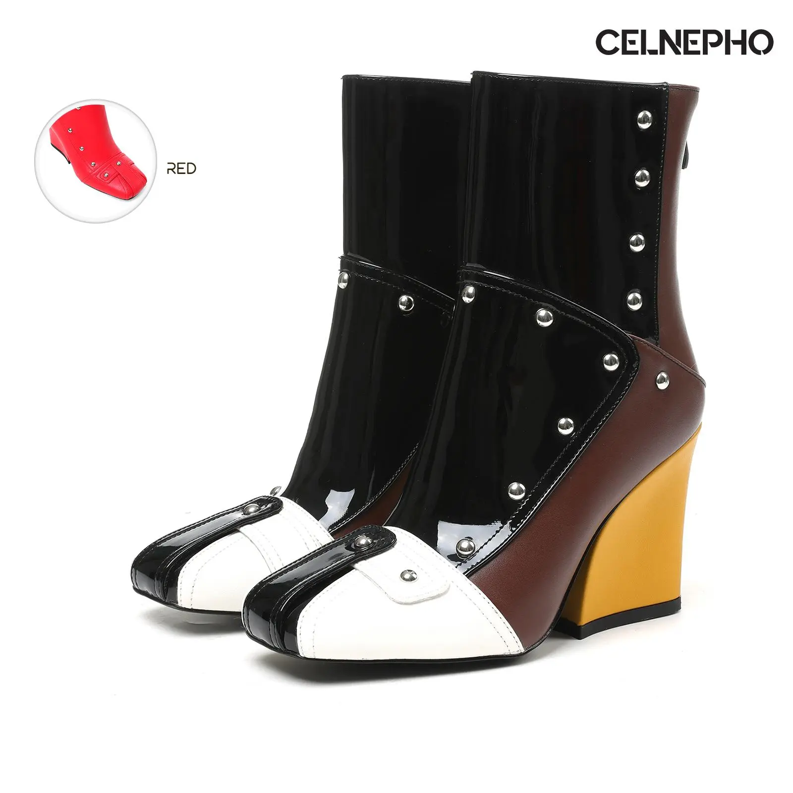 CELNEPHO Fashion Boots for Women Square Toe Chunky Block Heel Mid Calf Boot Back Zipper Closure Biker Booties Easy Pull on Gogo Boots Casual Wearing Gift Party Summer Dress Shoes