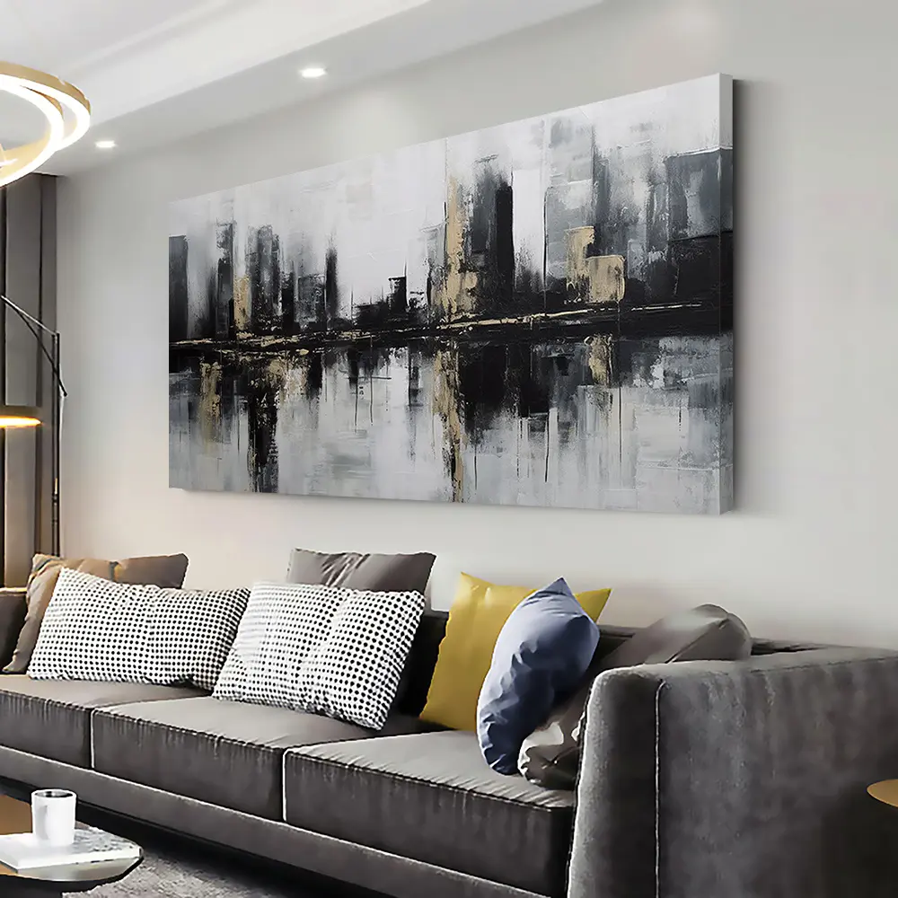 2D Contemporary Artistic Landscape Canvas Print - Framed, Gallery-Wrap Wood Frame Wall Decoration, High-Quality Living Room Focal Wall Decor for Bedrooms