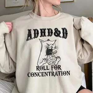 ADHD DnD Cat Shirt,Cat DnD Shirt, Mental Health DM Gift,TTRPG Hoodie,Role Play Tee,Funny Dragon Unisex Tee,Game Masters,Gamer D&D Sweatshirt