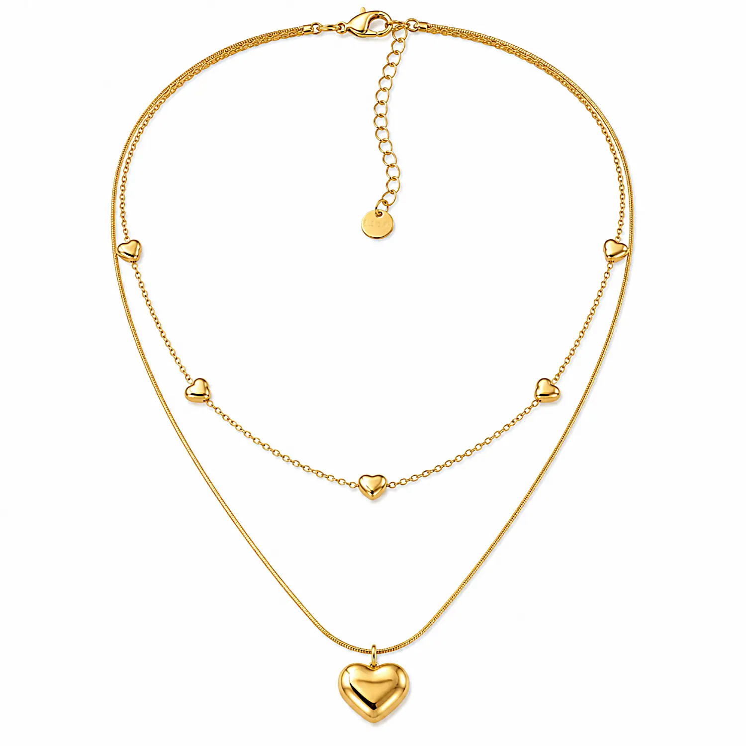Heart Layered Necklace for Women – Stainless Steel Double Layer Pendant Necklace