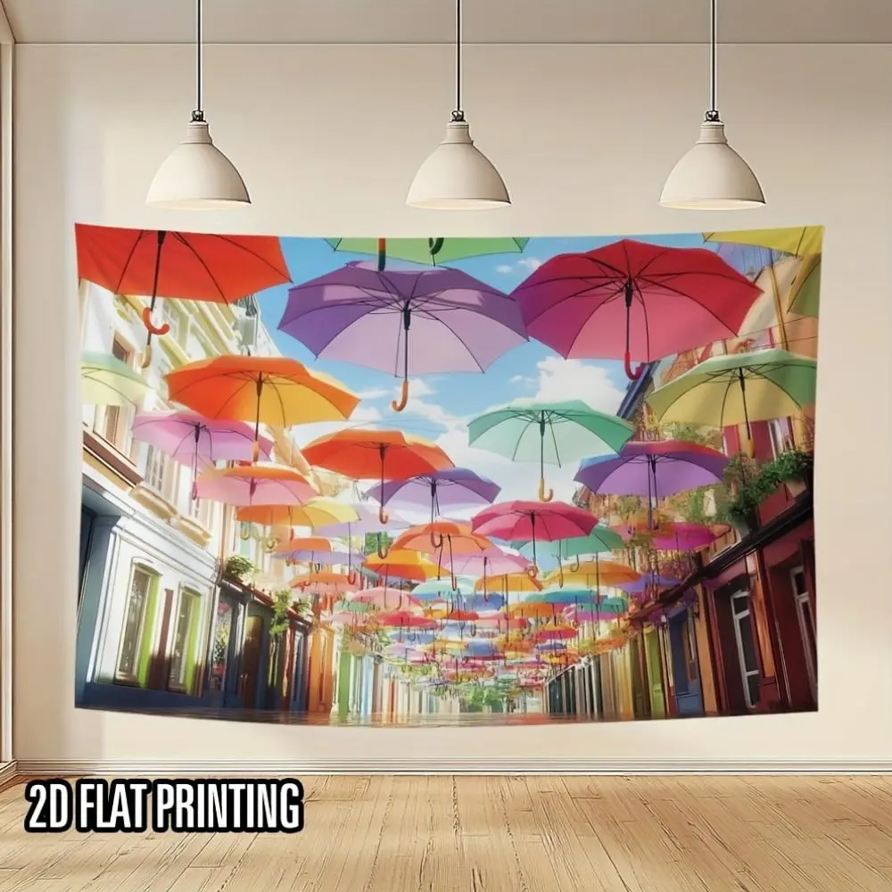 1pc 2D Flat Colorful Umbrella Wall Mural - Printing, Durable Polyester Fabric, Vibrant Rainbow Umbrella Design for Festive Holiday Decor, Perfect for Parties & Home Decoration (in, in, in), Umbrella Decor