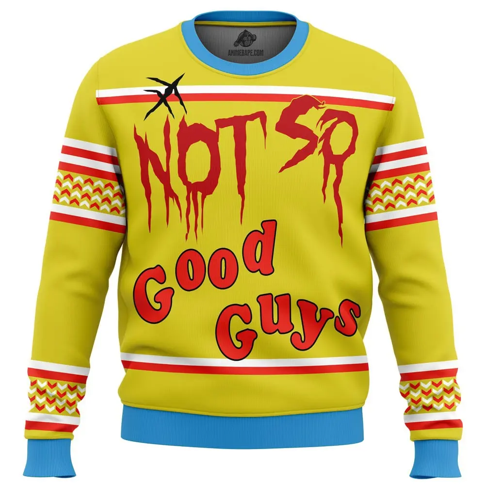 Chucky Ugly Christmas Sweater Horror Doll Good Guys Print Streetwear Style Mens Womens Oversized Warm Pullover Funny Xmas Gift Fall Winter Holiday Party Top Trendy Cute Wear Sale