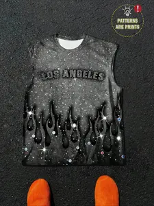 Men's Vest La Letter Print Gym Running Sporty Loose-Fit Sleeveless Top Summer Thin Fabric, Sweat Vest Tank, Ideal for Fitness & Outdoor Activities Sleeveless Gym Tops