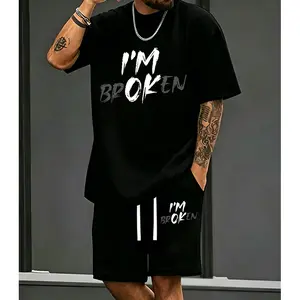 Sarcastic Mental Health Hoodie: "I'm Broken I'm OK" Unisex tshirt short set-black, Shirt