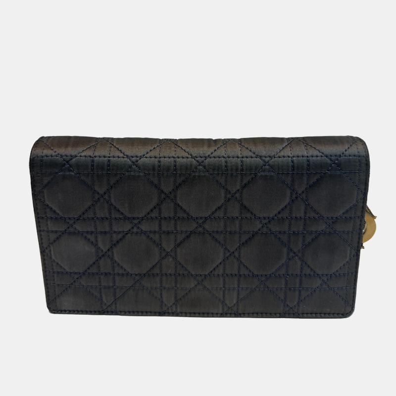 Pre-owned Dior Lambskin Crossbody Bags Christian Lady Cannage Chain Wallet Purse Black DR2JX