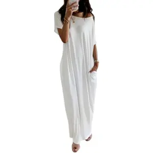 ELASWAVE Women's Solid Color Long Loungewear Dresses - 3 Styles, Casual, Loose, Breathable, Bias-Cut, Batwing Sleeve, Baggy, Elegant Nightwear Pajamas, Lightweight Womenswear, Comfy Everyday Fabric   summer pad clip dress