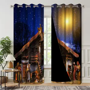 Full Size Nativity Scene Blackout Curtains, 3D Print Religion Jesus Christ Window Drapes for Living Room, Christmas Curtain Panel with Thermal Insulated Grommet,2 Panels,Each W53 xL63