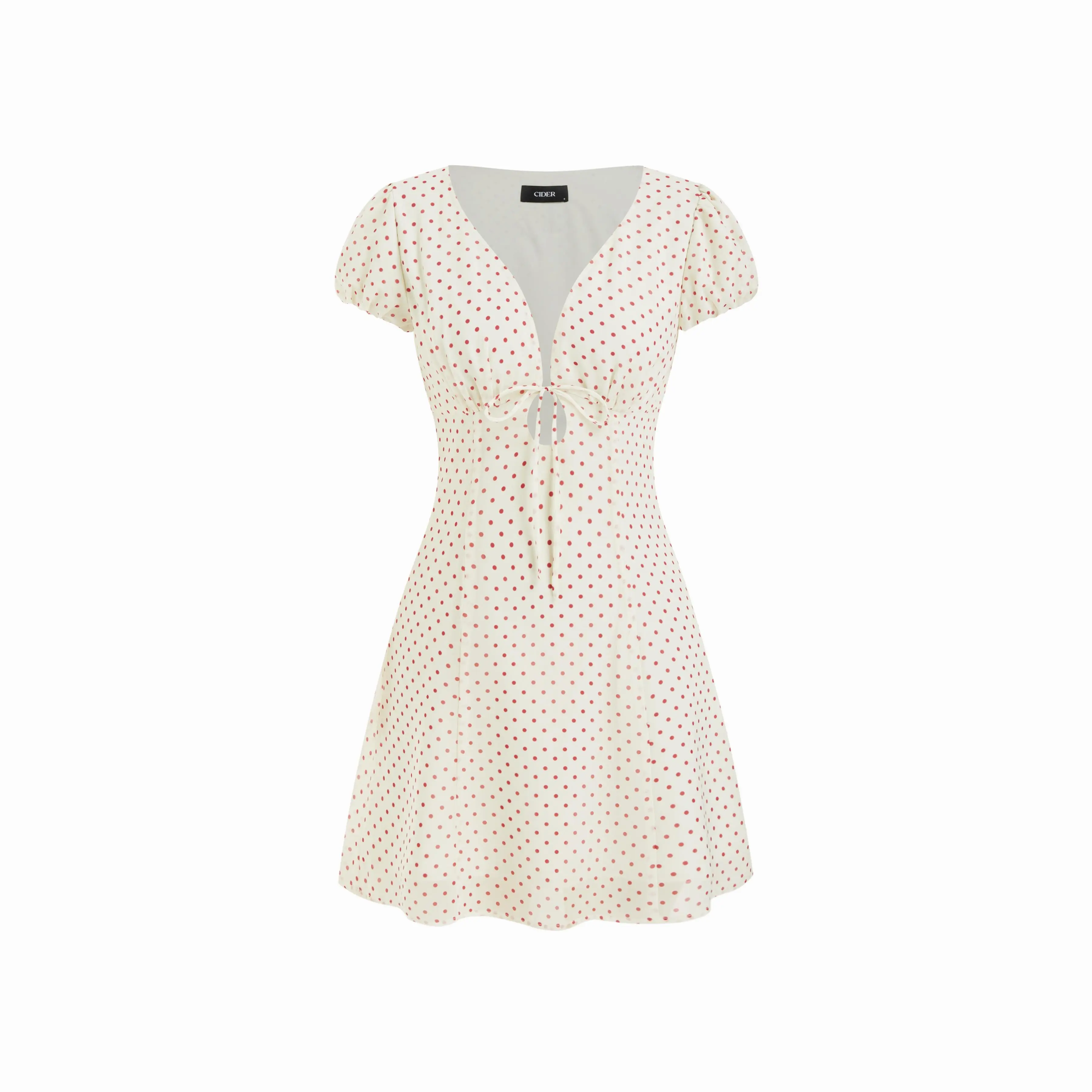 Cider V-Neck Polka Dot Puff Sleeve Tie Front A-line Mini Dress - TikTok Shop
