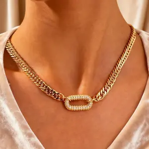 Women’s Fashion Cuban Link Necklace with Crystal Back-Pin Design