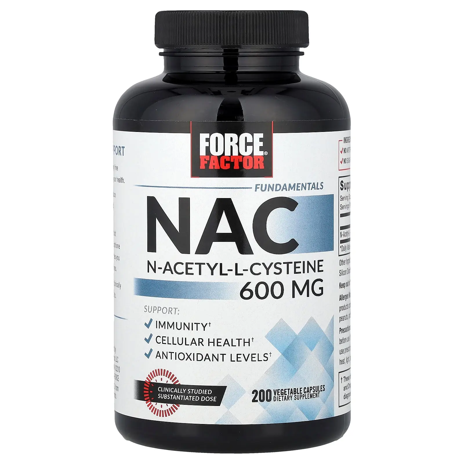 Force Factor Fundamentals, NAC, N-Acetyl-L-Cysteine, 600 mg, 200 Vegetable Capsules