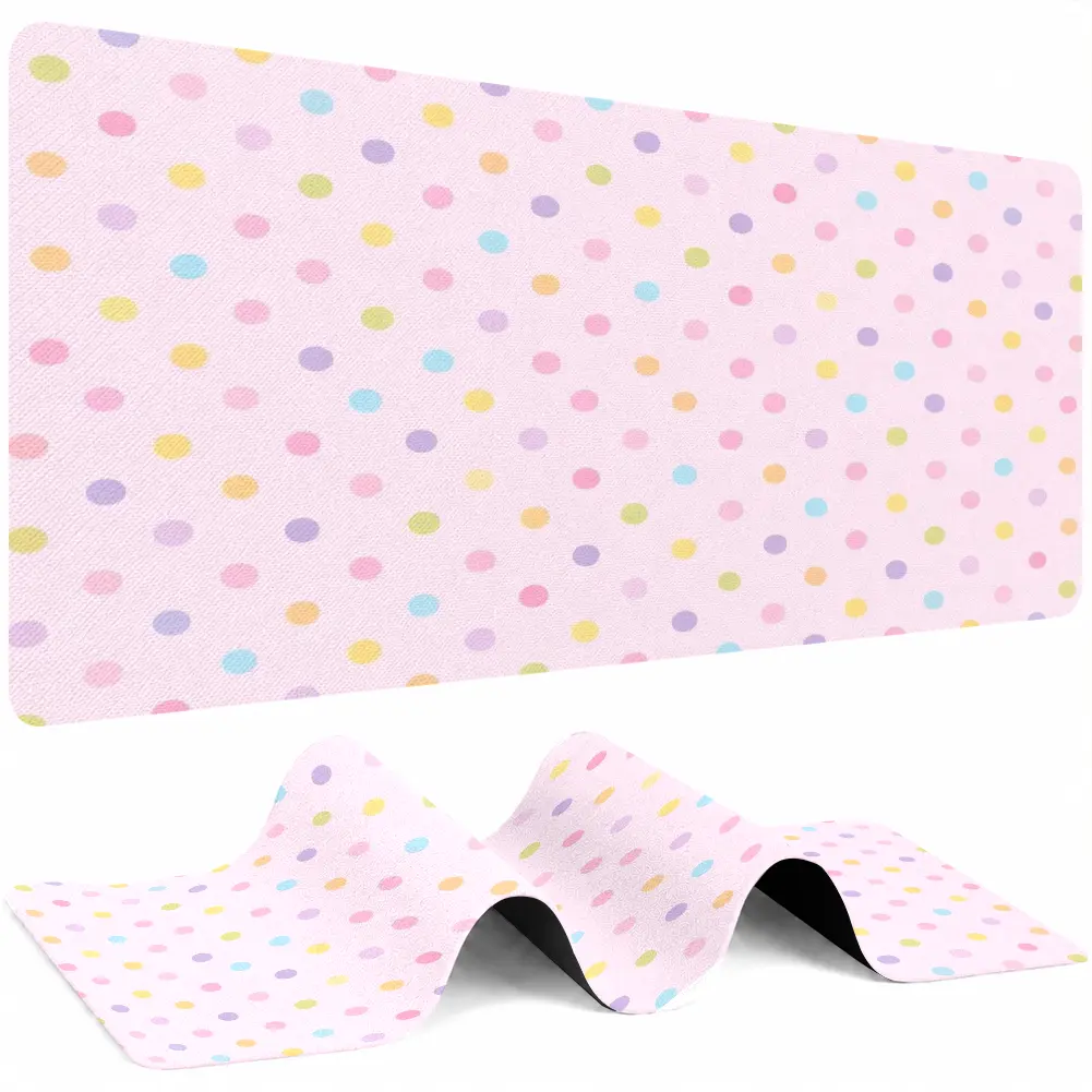 Pastel Polka Dot Extended Mouse Pad - 12×24in Natural Rubber, Fabric Top, Durable Stitched Edges, Cute Pink Girly Office Decor, Computer Accessories for Desk, Kawaii Everyday Use Specialty Kitchen Accessory