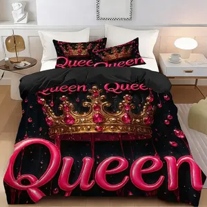 2/3 Pcs Queen'S Crown Duvet Cover Set,Soft,Breathable 100% Polyester Fiber,High-Definition Digital Printing,Suitable For All Seasons!Perfect Gift,Suitable For Family,Machine Washable(1 Duvet Cover+1/2 Pillowcase,No Filling)
