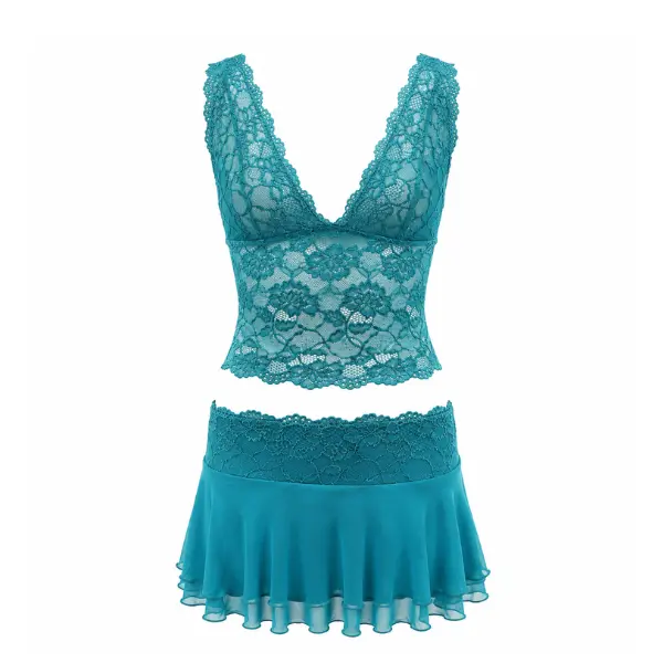 Romantic Lace Bralette & Sheer Mini Skirt Set