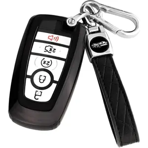 for Ford Key Fob Cover with Keychain,Key Fob Cover Case Shell for Ford Explorer Fusion Escape Edge Expedition F150 F250 F350 F450 F550 Maverick Mustang 3/4/5 Buttons Smart Key (Black)
