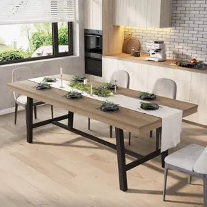 63-83" Extendable Dining Table for 6-8 – Industrial Rectangular Table with Heavy Duty Metal Frame, Expandable Kitchen Table for Dining Room, Kitchen & Parties