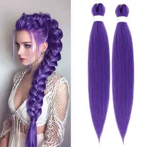 Vosilk Long Purple Braiding Hair Pre stretched Synthetic Hair Extensions for Braids Yaki Texture Purple Hair Extensions for Stage Party Halloween Costume Cosplay- 2PCS