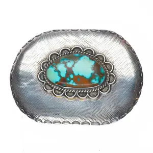 Vintage Navajo sterling silver high grade turquoise belt buckle