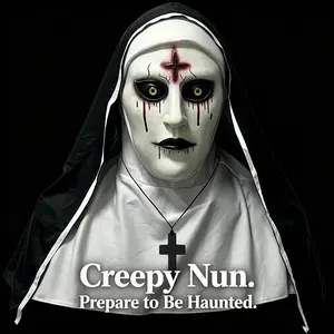 Nun Horror Mask, Halloween Mask, Small Town Nun Mask, Cosplay Costume, Creepy Horror Headpiece with Cross Decoration, Full-Face Horror Mask, Witch Mask, Halloween-Specific