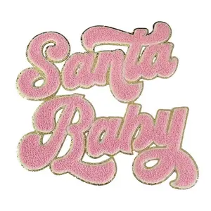 Pink Chenille Santa baby iron on patch