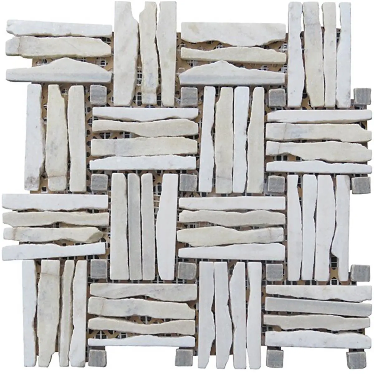 212 MAIN Natural Stone Mosaic Tile, Interlocked Basketweave Pattern for Aquatic Fitness Equipment Surfaces, White Quartzite, V2 Shade Variation, Strong Patterns, V2 Shade Var., Easy Setup, Stone Look, V2-Slight Variation