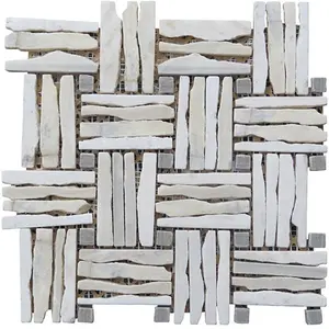 Intrend Tile  Quartzite Basketweave interlocked Mosaic Blend - White, Quartzite Material