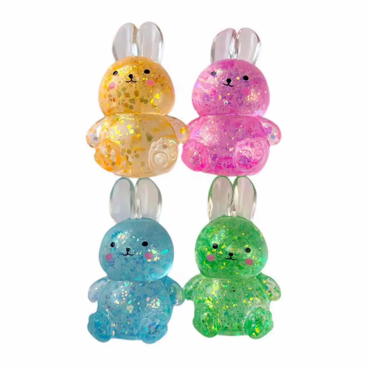 Sezua Squishy Fidget Stress Ball - Easter Basket Stuffers, Taba Squishies Squeeze Sensory Rabbit Toys, Rabbit Squishy Sugar Stress Ball Toys for Adult Kid, Glitter Rabbits Gift for Birthday Christmas