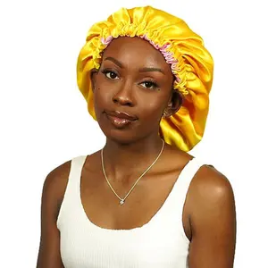 Pink Lemonade Satin Reversible Bonnet - Light Pink and Yellow Haircare Bonnet for Chic Versatile Use