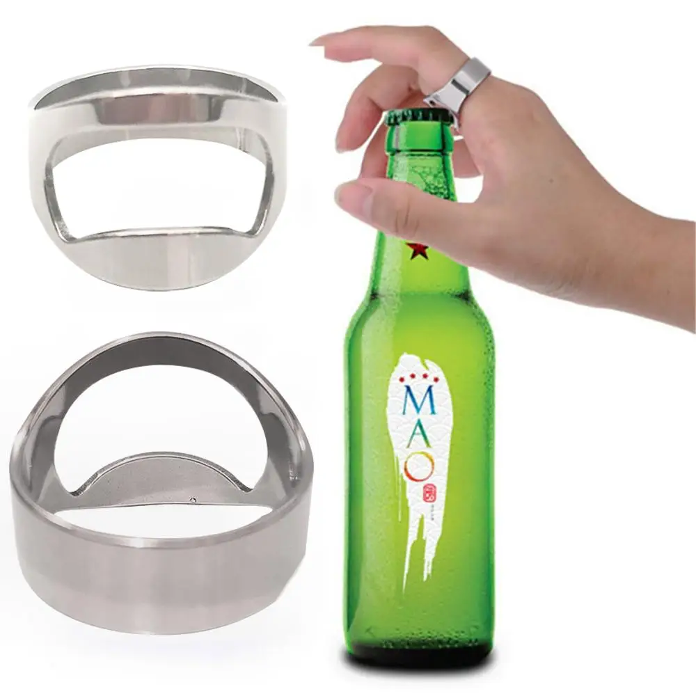 Stainless Steel Finger Ring Beer Opener, 1 Count/4 Counts Creative Beer Bottle Opener, Portable Bottle Opener for Home Kitchen