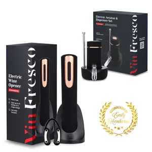 Vin Fresco Rechargeable Electric Wine Opener + Electric Wine Dispenser and Aerator Gift Bundle Set Bottles Kitchen