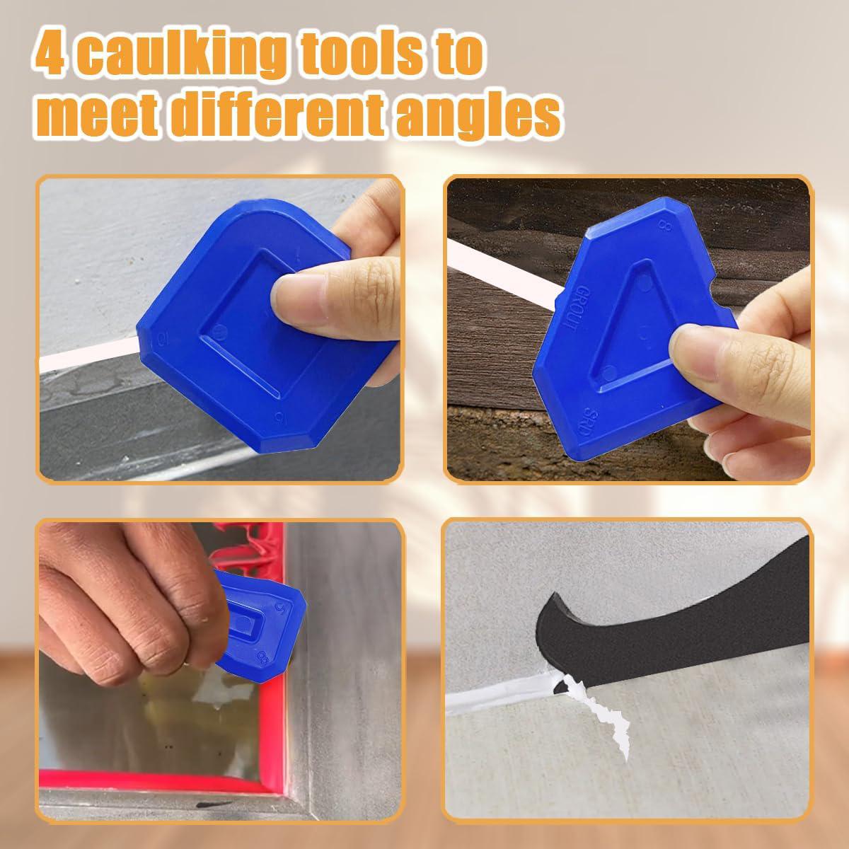 3 in 1 Silicone Caulking Tools, Sealant Finishing Tool Grout Scraper, Reuse and Replace 5 Silicone Pads, Great Tools for Kitchen Bathroom Window, Sink Joint