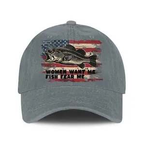 Patriotic 250th Anniversary American Flag Fish Baseball Cap - Adjustable, Funny Patriotic Look Hat for Men & Adults, Festive 4th of July Party Gift Fisherman Cap