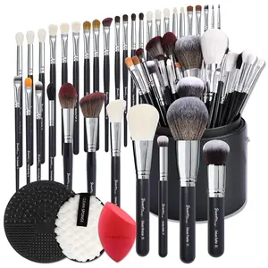 34Pcs Deluxe Real Goat Hair Horse hair Makeup Brushes Set with XL Holder High End Professional labeled makeup brush set with natural Pony Hair