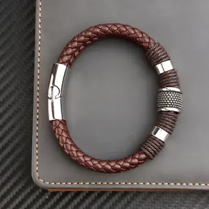 1pc Stylish Multilayer Men's Bracelet with Brown PU Leather, Stone Beads, and Stainless Steel - Perfect Gift for Any Occasion