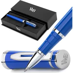 and  Rollerball Pen - Luxury Pen - Chrome Finish, Blue Lacquer, Ink Refill, Refillable,  for Men  Women, Professional Writing, Nice and Fancy Pens and for Work
