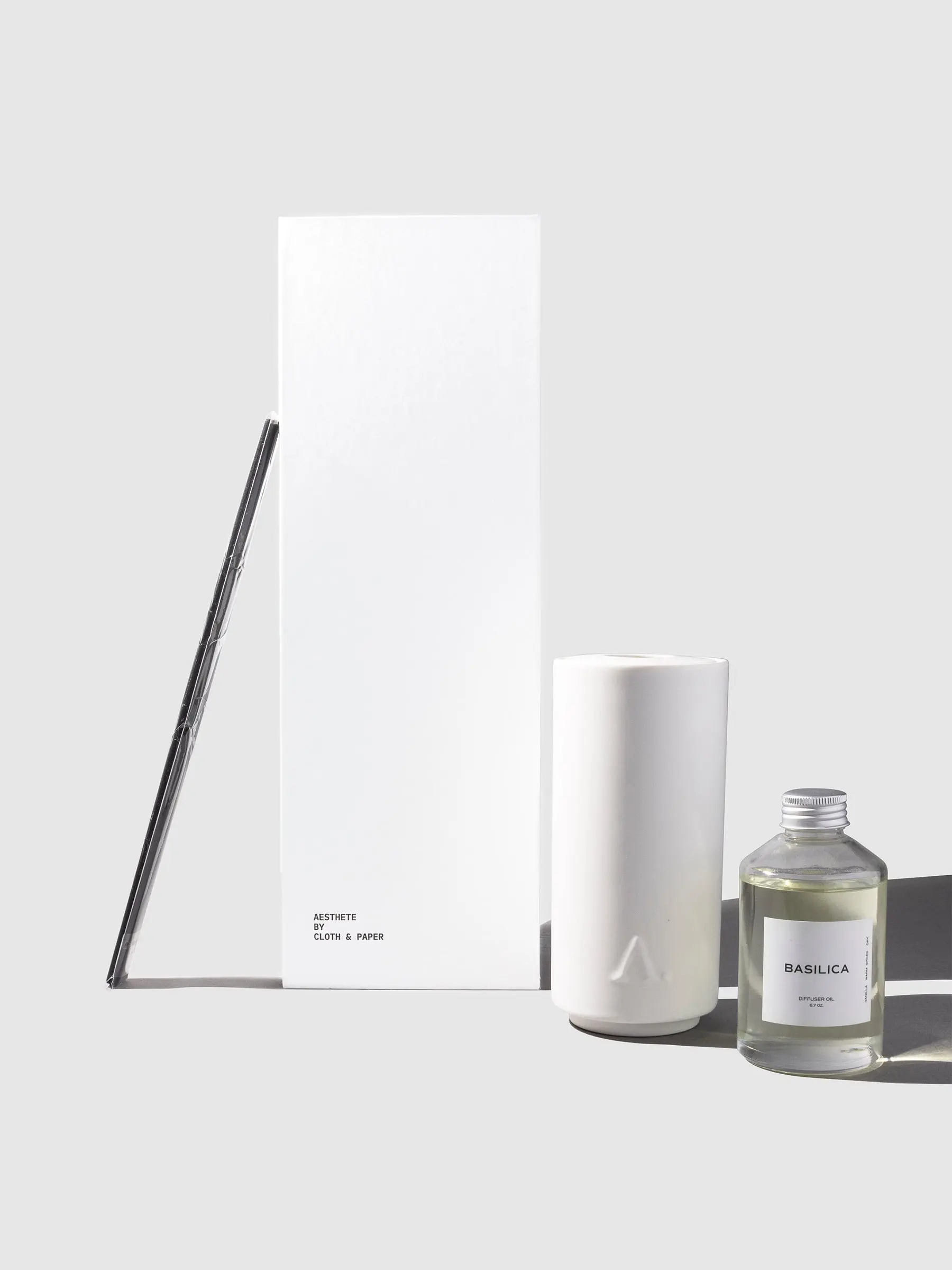 Cloth & Paper Aesthete Ceramic Diffuser with Lid, 6.7ml Basilica Scent, Includes 3 Fragrance Reeds, Vegan & Non-Toxic