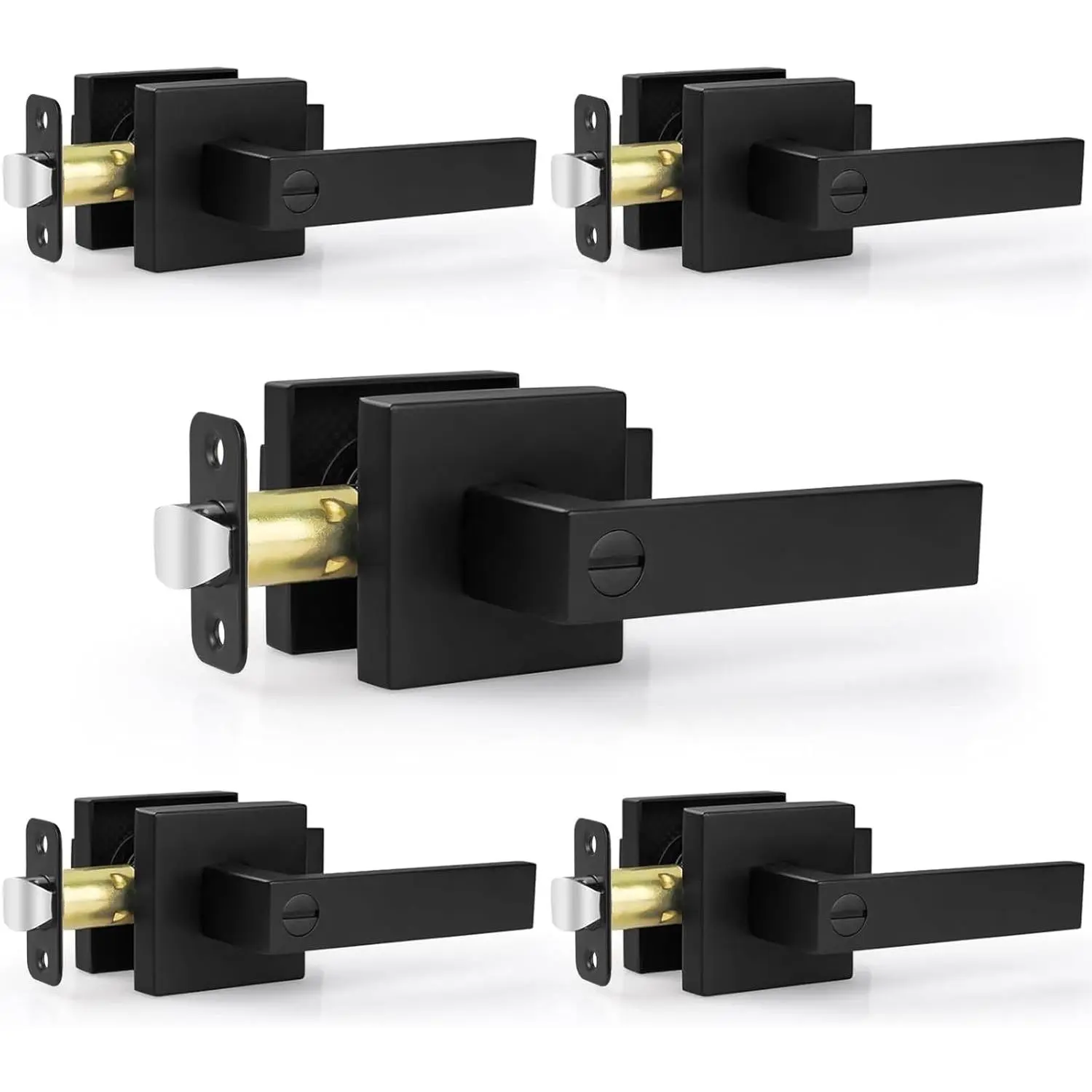 5 Pack Matte Black Door Handles Interior Door Knobs, Keyless  Bedroom Door Lock, Heavy Duty Zinc Alloy  Improvement Door Leverset for Bedrooms Bathrooms