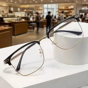 A pair of fashionable casual men's metal frame transparent lens glasses