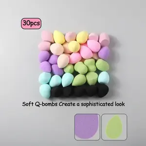 30-Piece Multi-Color Beauty Sponges —— Q-Bouncy Soft Makeup Blenders, Makeup Puffs, Skin-Friendly, Dual Dry/Wet Use, Reusable Cosmetic Sponges