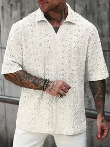 Men's Fitted Jacquard Solid Color Polo Shirt, Casual Short Sleeve Top for Summer, Fashion Men's Clothes for Daily Wear