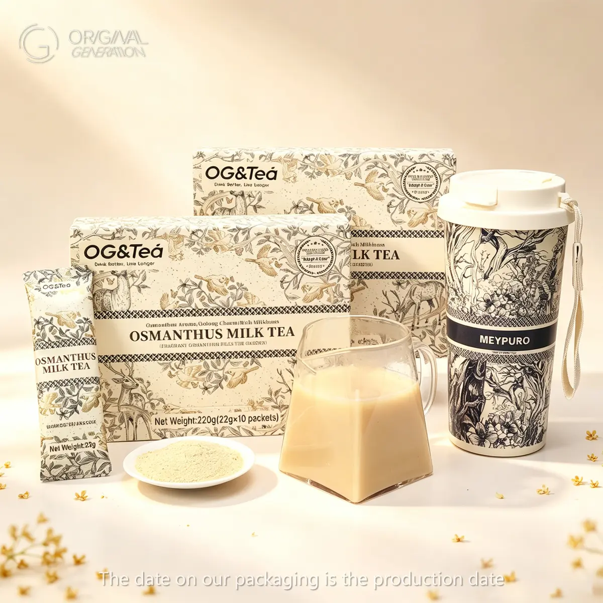 BOGO Osmanthus Milk Tea With Forest Cup 2 Cartons220g×2,(22g×10packs)×2, With Spring Osmanthus Milk Powder From New Zealand Green Tea Powder