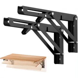 10 Inch Folding Shelf Brackets - Matte Black Collapsible Heavy Duty Brackets for Table Bench - Space Saving, 4 Pack Organiser