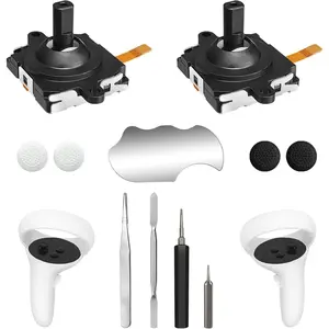 Joystick Replacement Kit for Oculus Quest 2/3 Controller, Repair Accessories for Meta Quest 2/3 Controller, Include 2 Joysticks, T5 Screwdriver, Tweezer, Pry Tool, 4 Thumbstick Grips