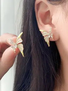 Elegant Butterfly Design Cat Eye Stone Earrings, Ear Studs for Women, Perfect Valentine's Day Gift, Must-Have Luxury Jewelry
